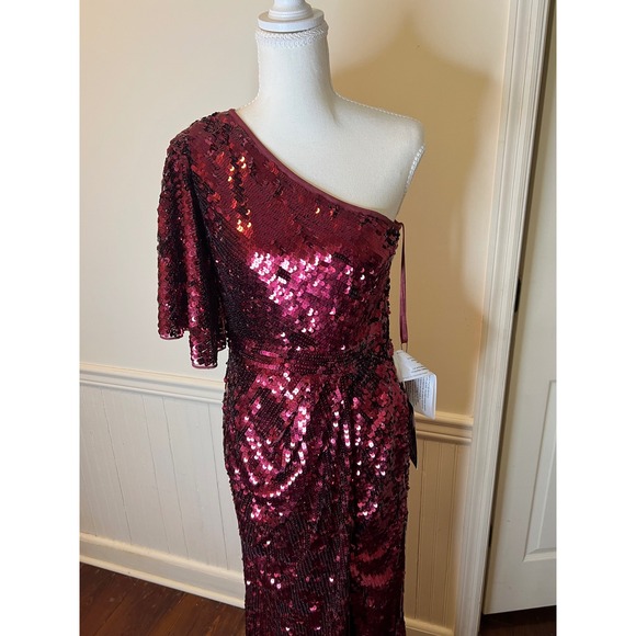 Mac Duggal 93540 Burgundy Sequin One Shoulder Gown Maxi Dress Size 6 NEW - Picture 5 of 11